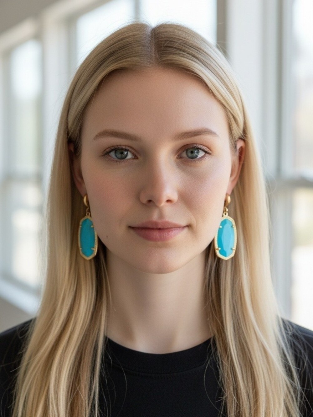Kendra Scott Elle 1.5" Turquoise And Gold Plated Earrings On Gold Ear Hooks EUC